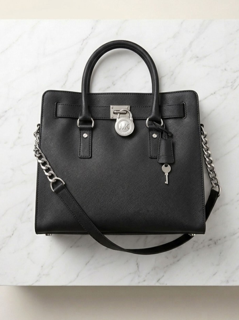 Michael Kors Black Saffiano Satchel with Silver Hardware - Pre-owned